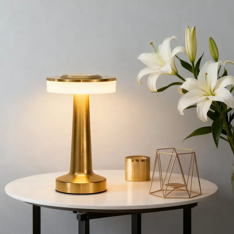 Golden Round USB Charging Table Lamp