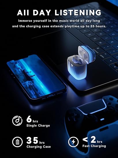 Wireless Dark Glow Earbuds LP1 Bluetooth 5.4 Moving Sand Glow in The Dark Earbuds with Wireless Charging Case