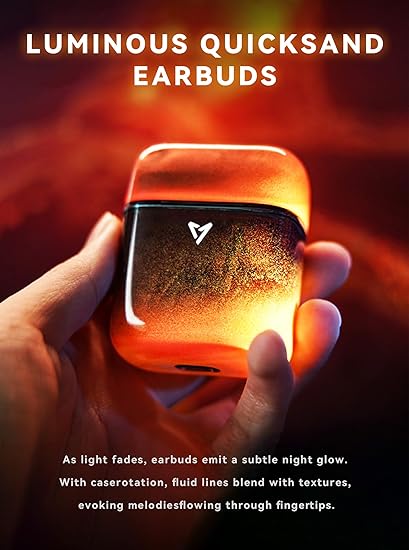 Wireless Dark Glow Earbuds LP1 Bluetooth 5.4 Moving Sand Glow in The Dark Earbuds with Wireless Charging Case