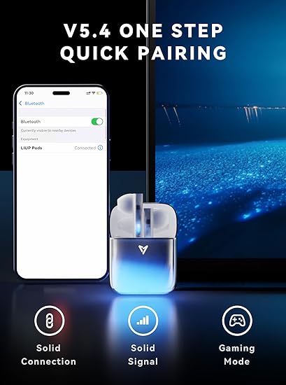 Wireless Dark Glow Earbuds LP1 Bluetooth 5.4 Moving Sand Glow in The Dark Earbuds with Wireless Charging Case